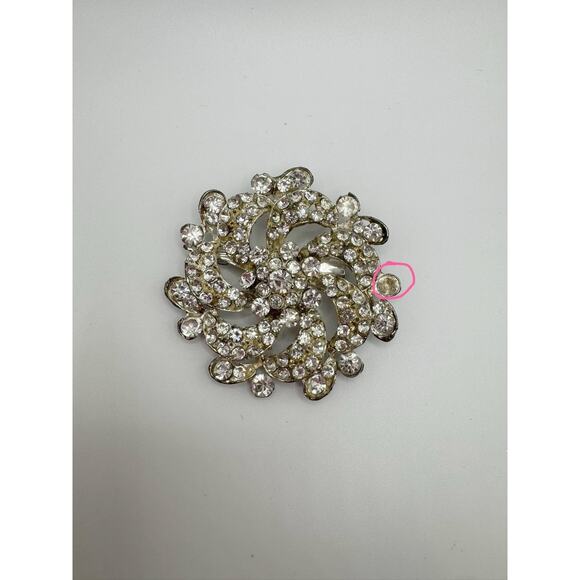 Vintage Rhinestone Swirl Brooch | Silver Tone Statement Pin - Picture 1 of 2
